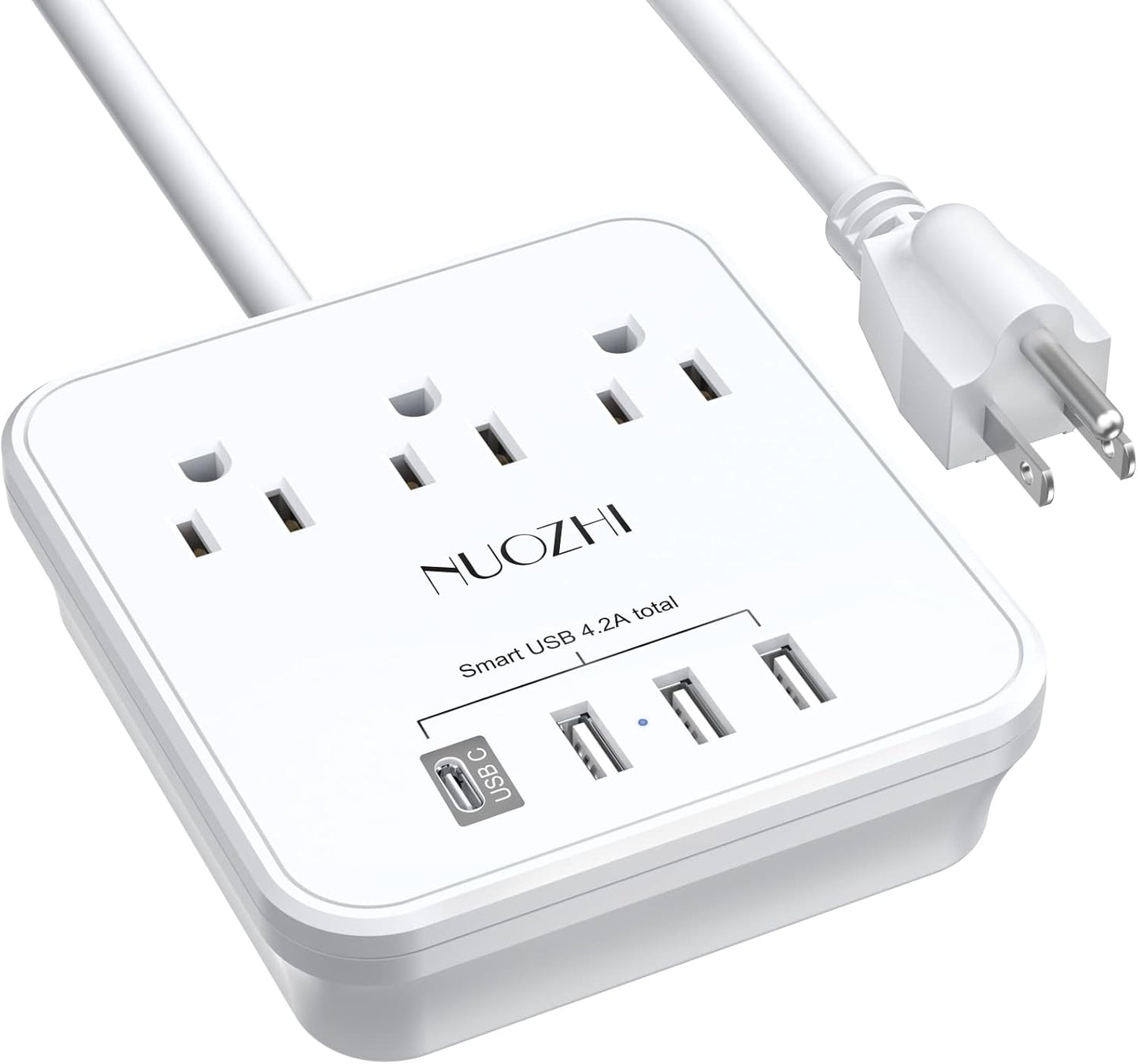 Cruise Essentials, NUOZHI 6 Ft Power Strip with 3 Outlets and 4 USB Ports(1 USB C), Non Surge Protector for Cruise Ship, Travel, Home Office, ETL Listed, White