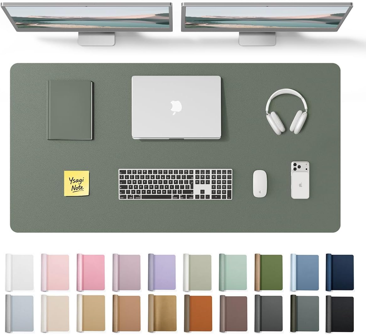 YSAGi Leather Desk Protector, Office Mat, Large Mouse Mat, Non-Slip PU Leather Blotter, Laptop Desk Pad, Waterproof Writing Pad for Office and Home (Dark Green, 47.2" x 23.6")
