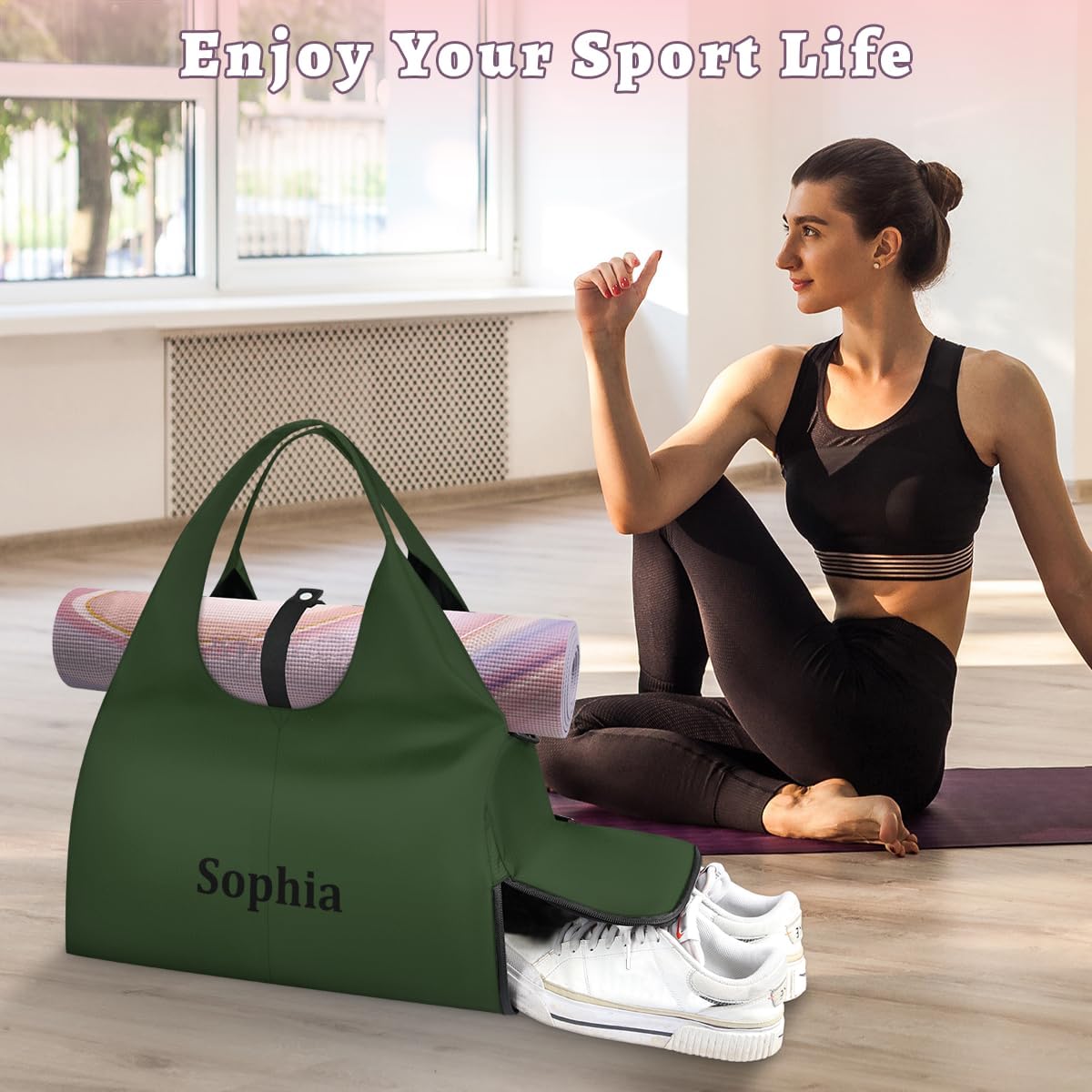 Yoga-Bag Small-Gym-Bag for Women Personalized Beige Yoga-Mat-Bag with Shoe Compartment Gym Accessories for Women