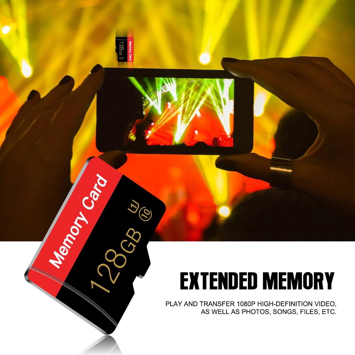 2 Pack Micro Memory Card 128 GB with Adapter, C10/U1/UHS-I/A1 TransFlash Card, TF Card for Smartphone, Tablet, Camera, Drone, Personal Computer (Red 128GB*2-U1)