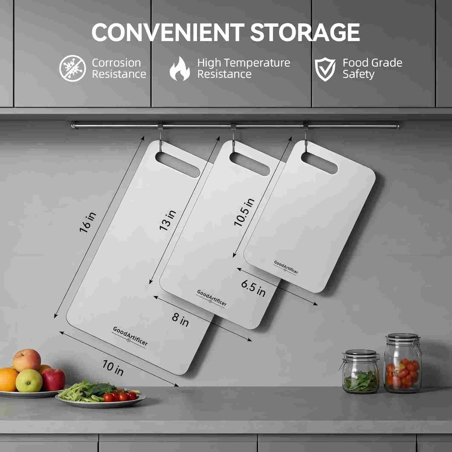 Titanium Cutting Boards Set of 3, 100% Pure Titanium Kitchen Cutting Board, Double-Sided Non-Toxic Cutting Board, Ideal for Slicing and Dicing Meats, Features Handle, Dishwasher Safe