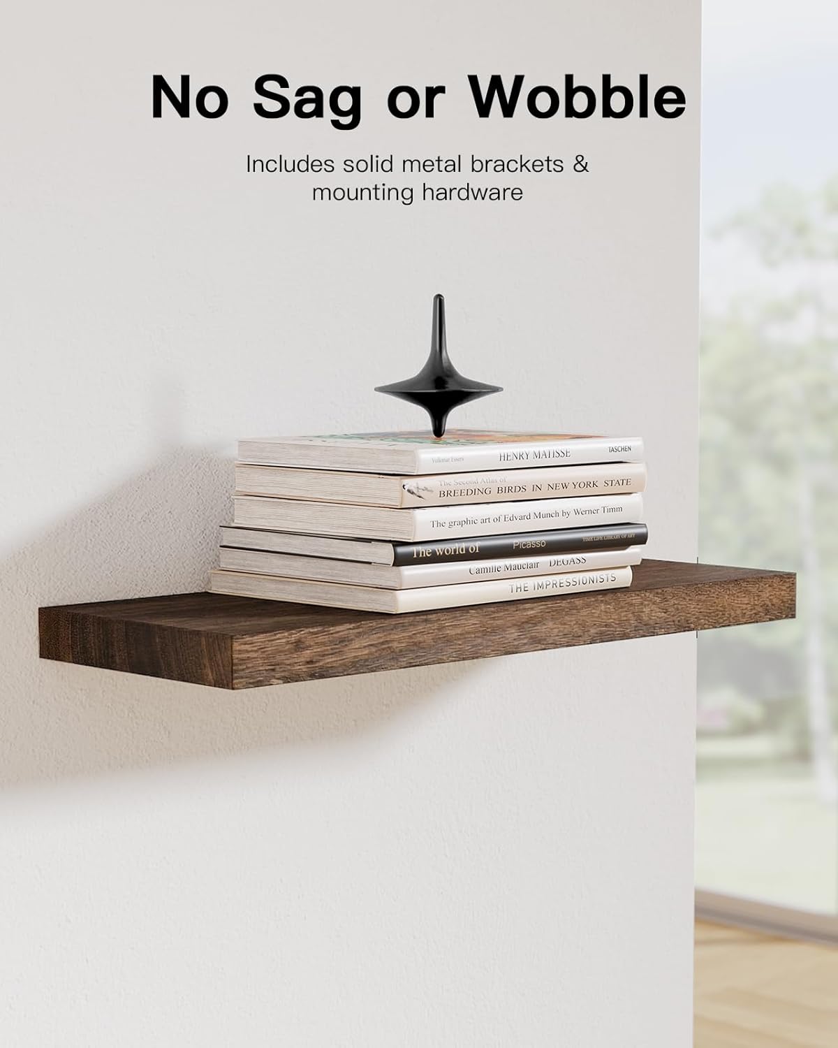 AMADA HOMEFURNISHING Floating Shelves, Paulownia Wood Wall Shelves for Bathroom/Living Room/Bedroom/Kitchen/Home Office, Natural Wood Floating Shelf for Home Storage & Organization, Set of 4, AMFS40BN