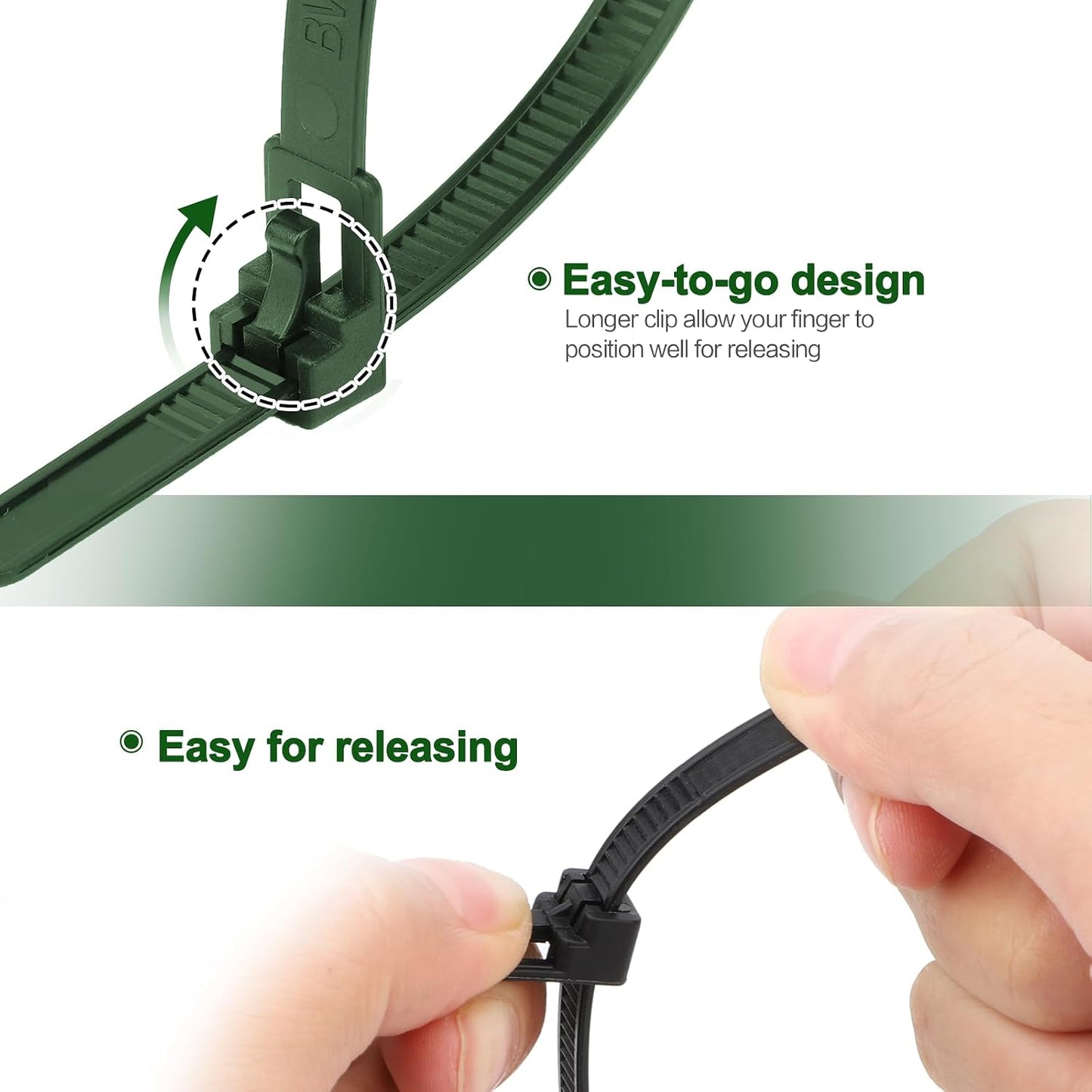 200 Pack Reusable Zip Ties 12 Inch Heavy Duty Cable Ties Black Dark Green | Reusable Trigger Release / Heavy Duty Nylon / UV Weatherproof / Non-Slip Self-Locking / Smooth Round Ending No Hurt