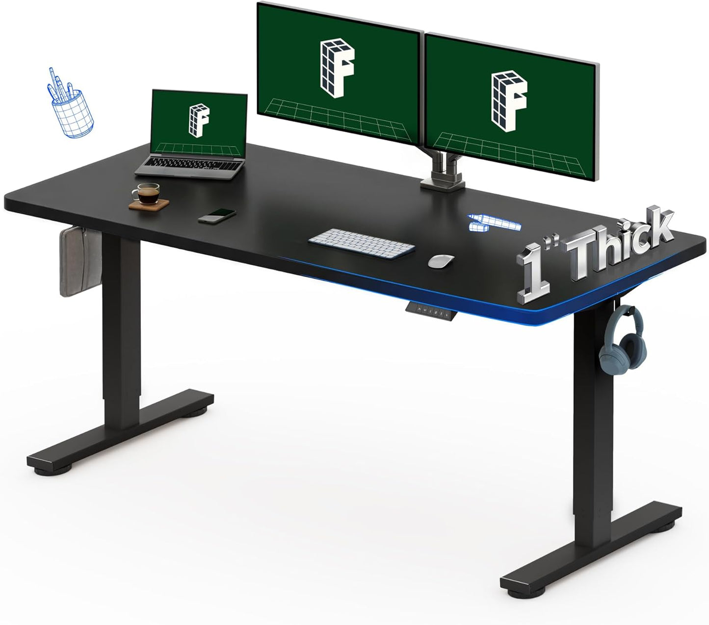 FLEXISPOT 60"x24" One-Piece Electric Standing Desk, 1" Thick Seamless Desktop for Home Office, Study & Multi-Monitor Setup, Black