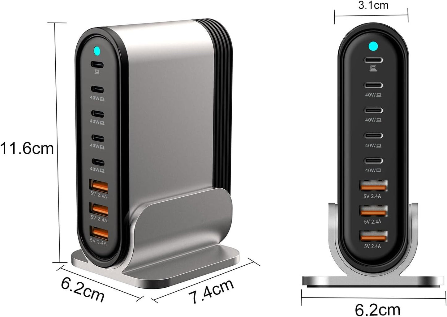 USB C Fast Charger - 285W GaN 8 Port Fast Charging Station Tower Hub for Multiple Devices: Type C Fast Charger Block for MacBook iPad iPhone 17/16/15/14/13 Pro Max Samsung Galaxy, Google Pixel & More