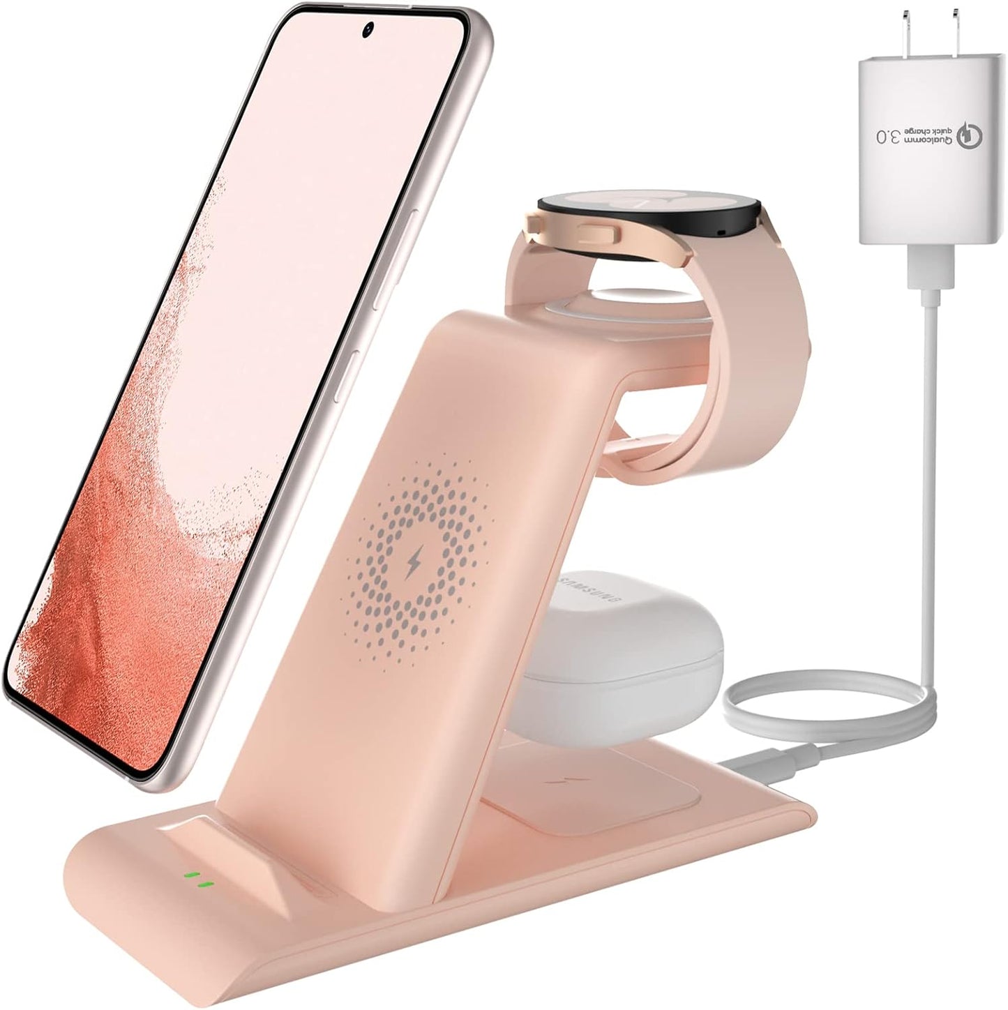 Wireless Charging Station for Samsung Wireless Charger Galaxy S26 Ultra/S25/S24/S23/S22/Note20 Z Fold Flip7 Galaxy Watch 8/7/6/5/4/3 Active 2/1 Stand Galaxy Buds4/4 Pro/3/2 Pro/Live Multiple Devices
