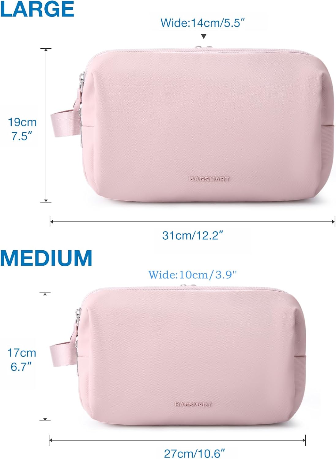 BAGSMART Toiletry Bag for Men, Travel Toiletry Organizer Dopp Kit Water-resistant Shaving Bag for Toiletries Accessories, Door Room Essentials,Pink-medium
