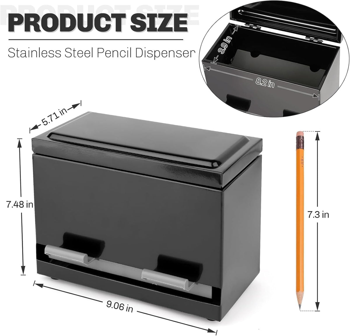 Pencil Dispenser for Classroom, Stainless Steel Pen Holder, Black