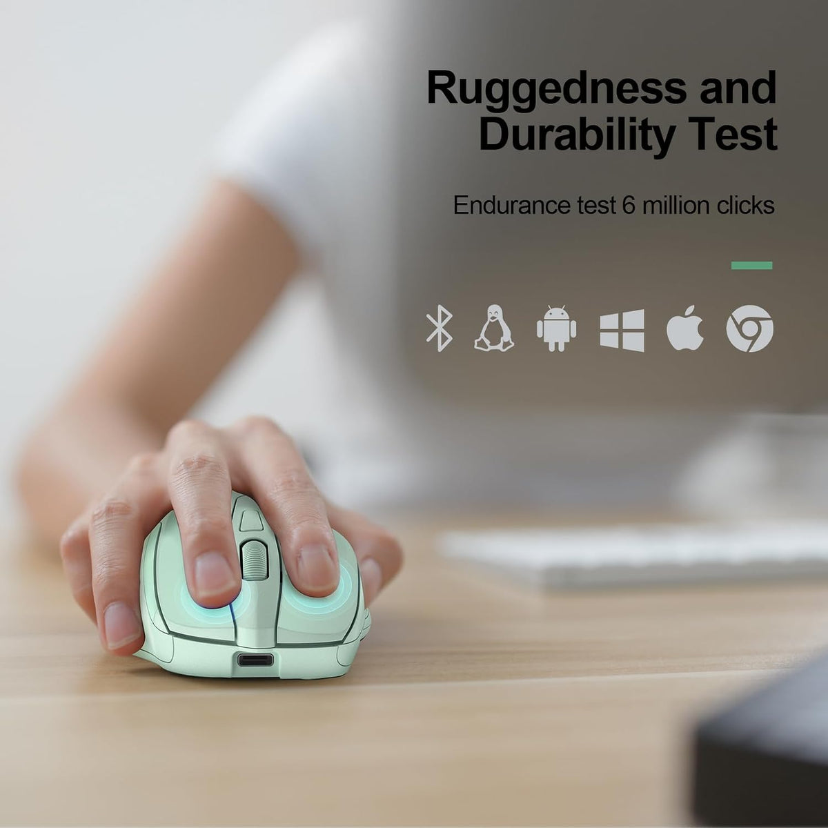 TECKNET Wireless Mouse, BT 5.0/2.4G, Rechargeable 6-DPI Silent, Green