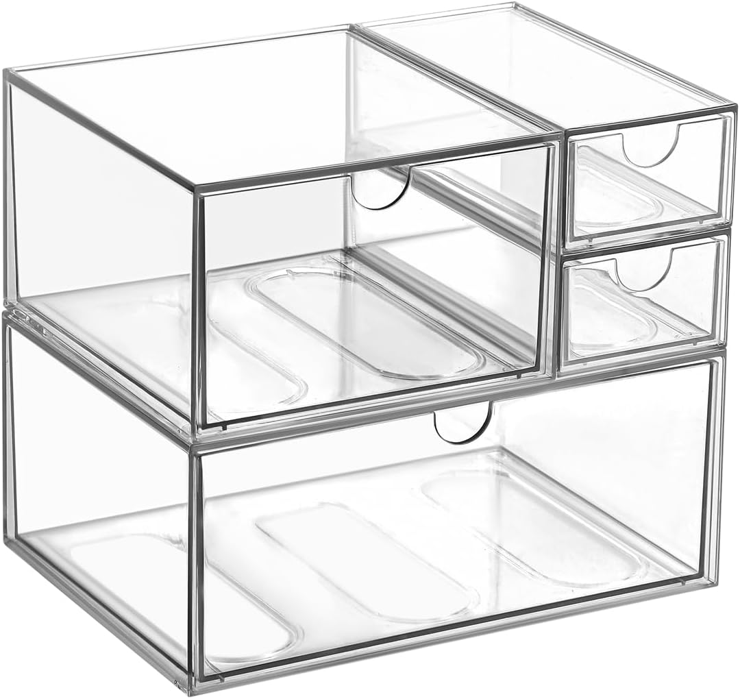 Desk Organizer with Drawers, Stackable Plastic Storage Drawers for Makeup or Desk Organization, Cabinets for Office Dressing Countertop Bathroom Bedroom (12 Packs)