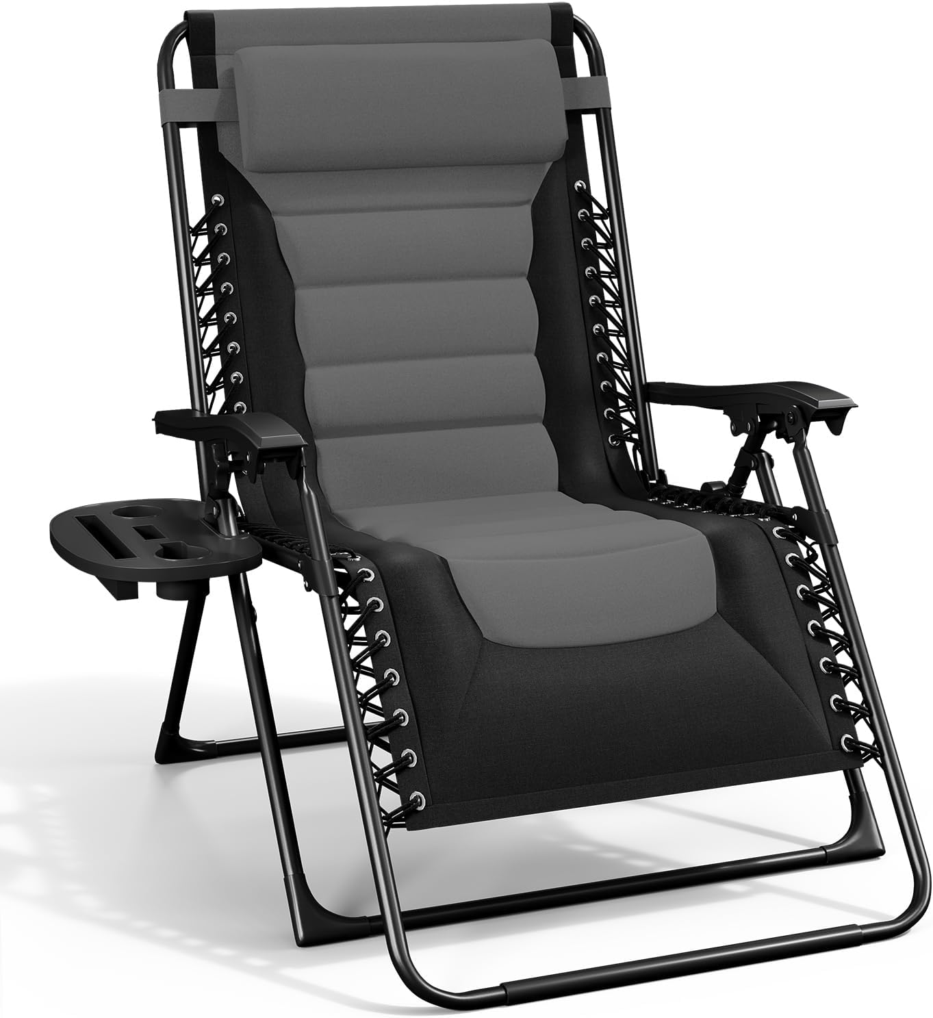 Nestl Outdoor Padded Zero Gravity Chair, Patio Lounge Chair Outdoor Recliner, Oversized Anti Gravity Lounger with Adjustable Headrest and Cup Holder, Foldable for Camping, Yard - Black/Grey