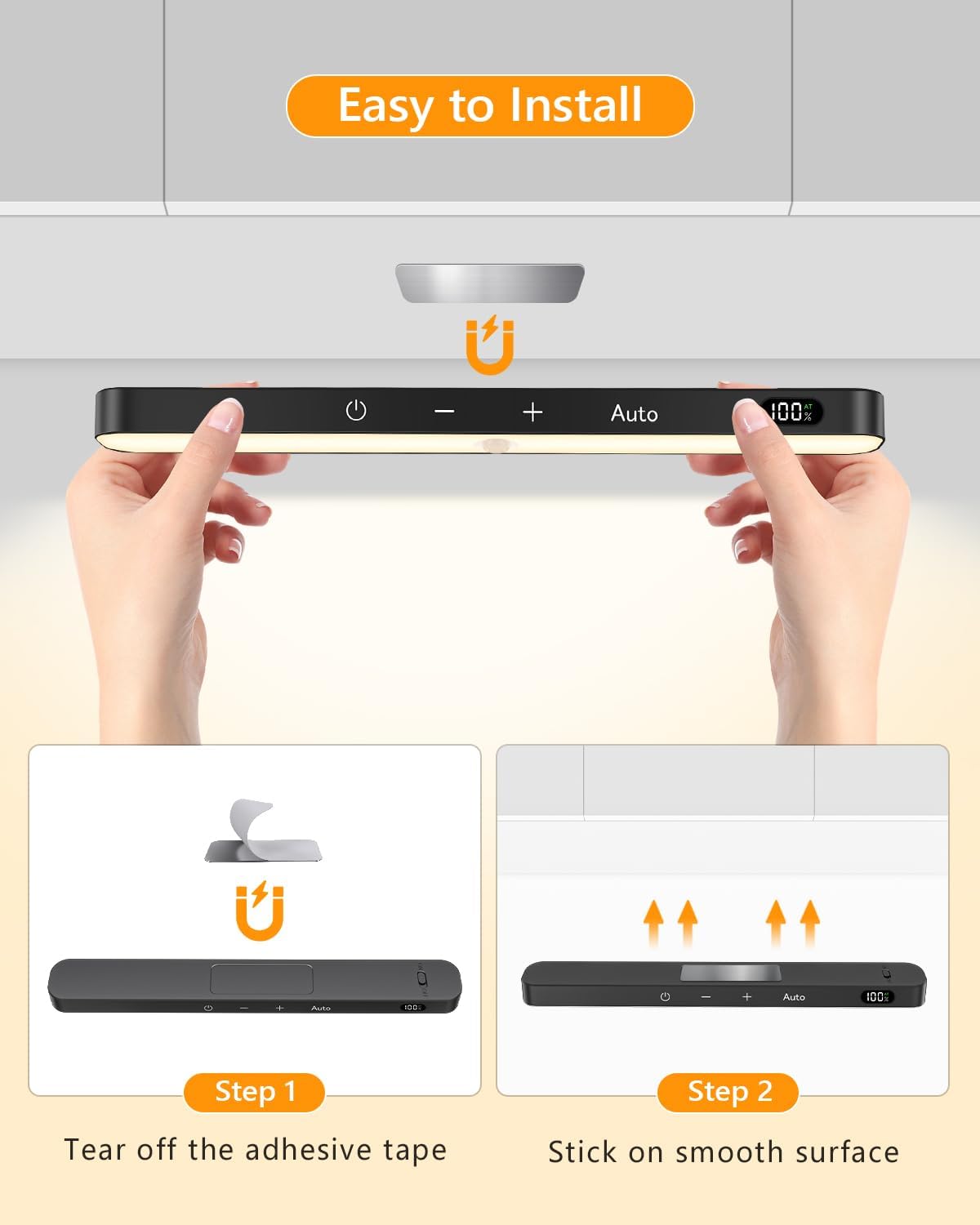 Ferswe Closet Lights Rechargeable, Battery Level Display, Dimmable Battery Powered Lights, 3000K Motion Sensor Light Indoor, 60 LED Touch Light for Kitchen, Closet, Shelf(4 Pack)