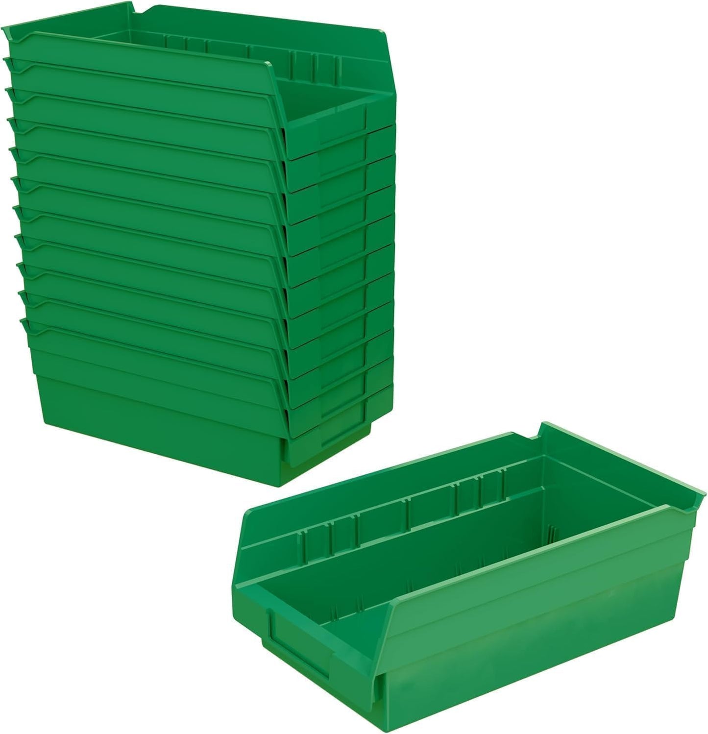 Akro-Mils 30130 Heavy Duty Plastic Shelf Bins, 12"x 6.5"x 4", Green, 12-Pk