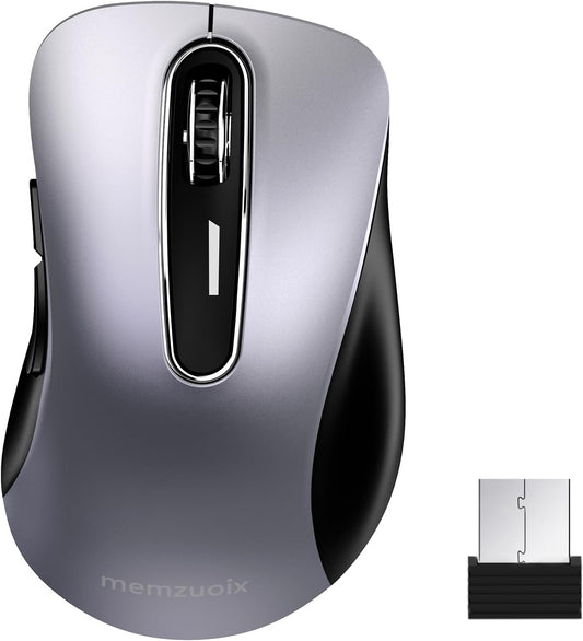 memzuoix 2.4G Wireless Mouse, 1400 DPI Mobile Optical Cordless Mouse with USB Receiver, Portable Computer Mice Wireless Mice for Laptop, PC, Desktop, MacBook, 5 Buttons (Gunmetal)