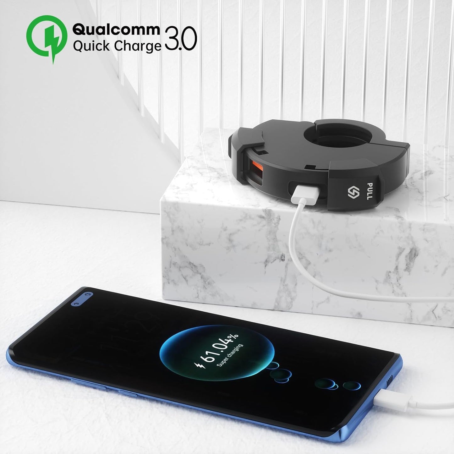 BlueFire Motorcycle USB Charger, Dual Motorcycle Handlebar Socket, USB QC3.0 Type-C 30W PD Fast Car Charger Power Adapter Charger Voltmeter for Phones/Tablets/GPS