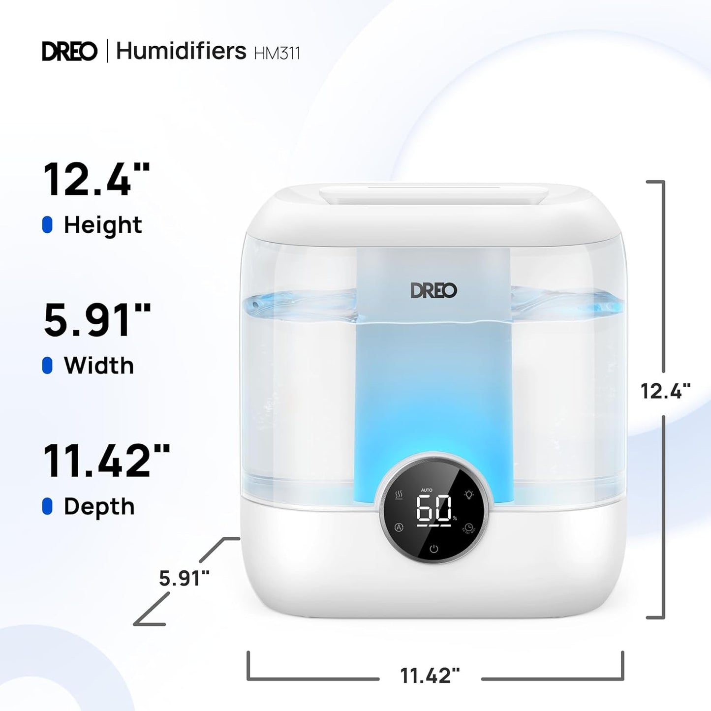 DREO Humidifiers for Bedroom, 6L Easy to Fill & Clean, 60H Runtime for Large room, 28 dB Quiet Cool Mist Air Humidifier for Plant, Baby Nursery, Home, Indoor, Night Light, Precise Humidity Control