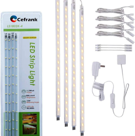 Cefrank Display Lights, 16" LED Light Bar, 4-Pack Linkable Warm White Kit