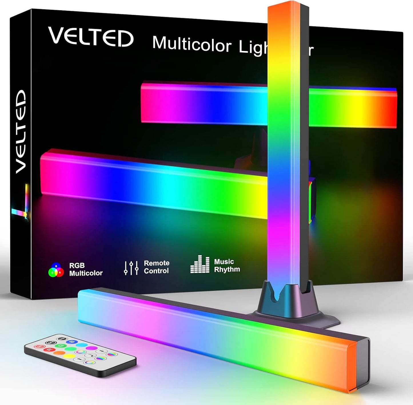 velted RGB Light Bar, Music Sync RGB IC LED Lights Bars, USB Powered Ambient Lighting, Remote Control Color Changing Gaming TV Backlight, 8 Dynamic Modes for PC Room Monitor Desk