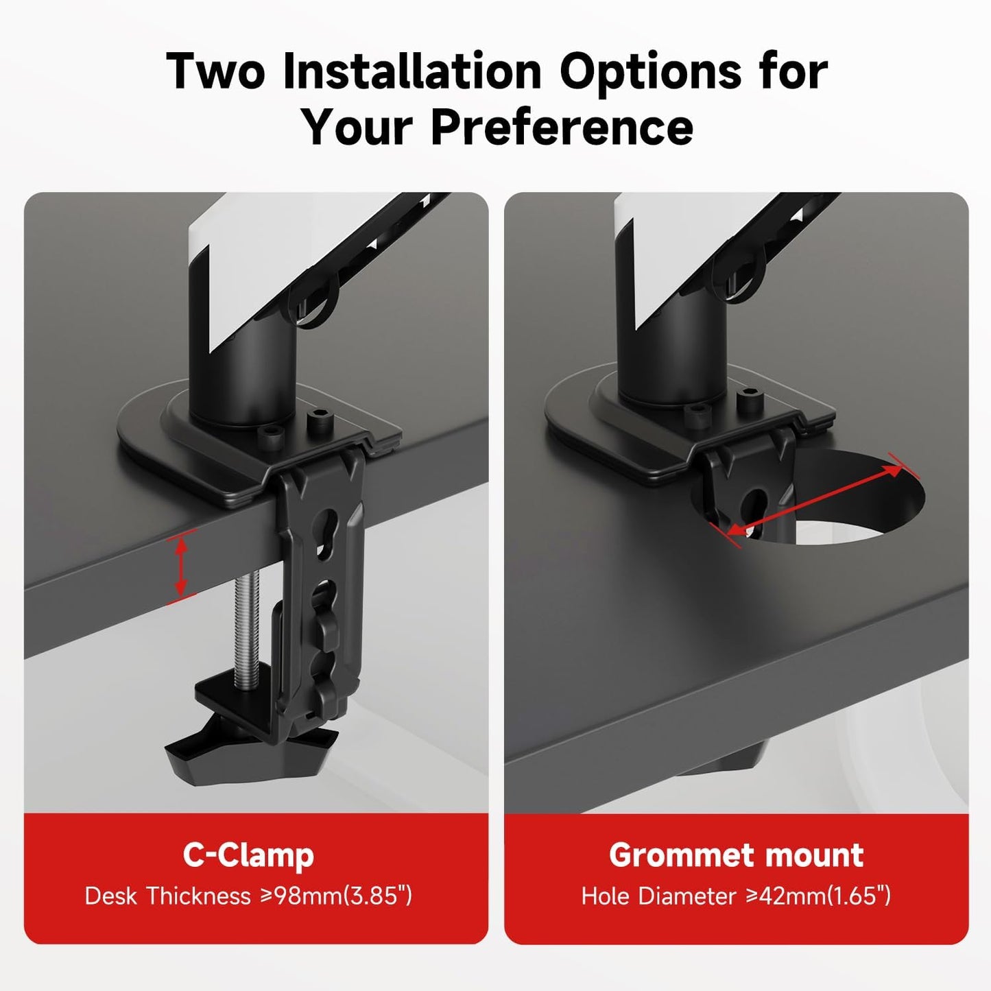 Suptek Monitor Mount Gas Spring Monitor Arm Desk Mount Fully Adjustable Fits 17 20 22 23 24 26 27 32 35 inch Monitors Weight Capacity up to 24.25 lbs (Black+White, 17"-35")