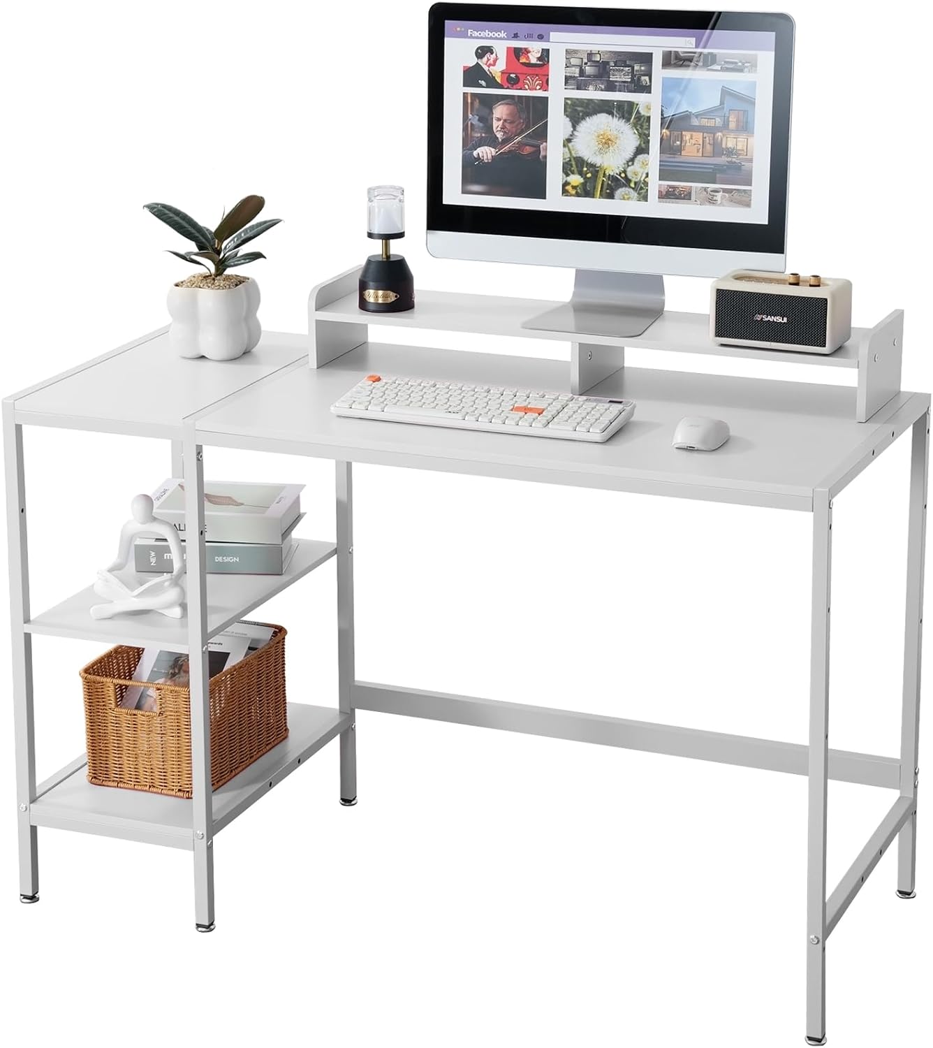 MINOSYS 47-inch Computer Desk with Storage Shelf - Ideal Gaming Desk for Bedrooms, Small Spaces, and Home Offices Modern Writing Desk for PCs,White Table.