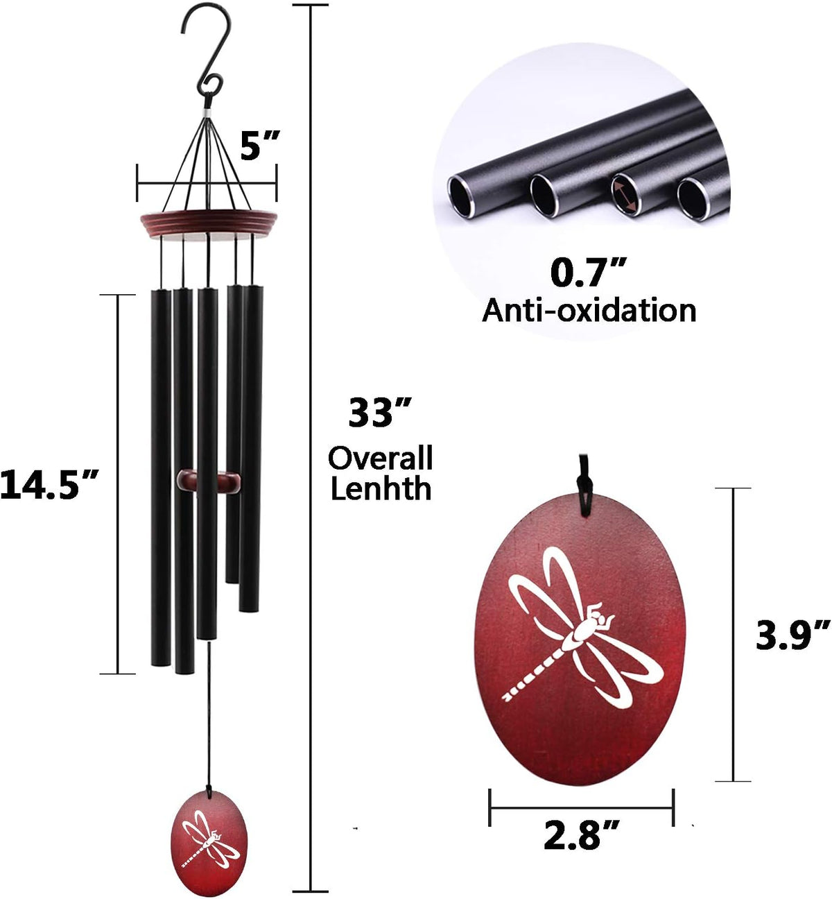 Dragonfly Wind Chimes for Outside, 33" Outdoor Wind Chimes