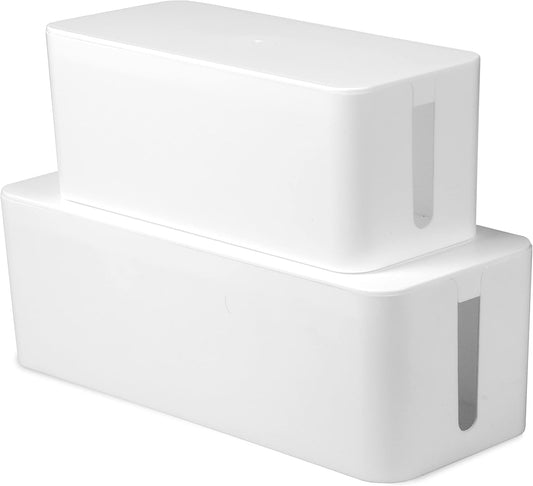 Iron Forge Cable Cable Management Box, 2 Pack - White, Hook & Loop Keepers | Cord Organizer & Cable Hider, For Wires, Power Strips & Surge Protectors, Includes Cable Sleeve, Zip Ties & Clips