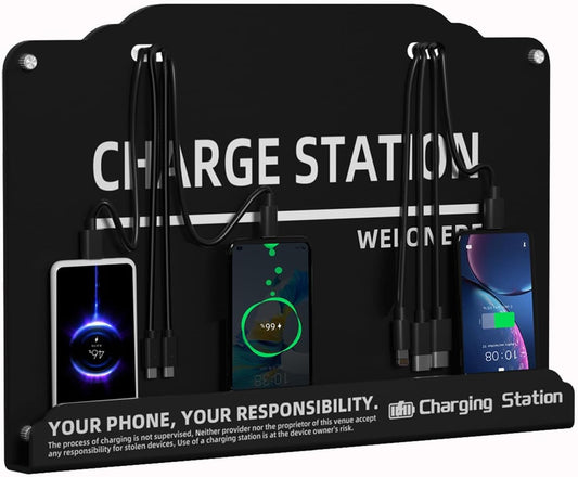 Wall Mounted Cell Phone Charging Station Mobile Phone Charging Station | Fast Charging 8 Device | Compatible with iphone ipad Smartphone Tablets Port | Great for Offices Hotel Hospital Airport (Black)