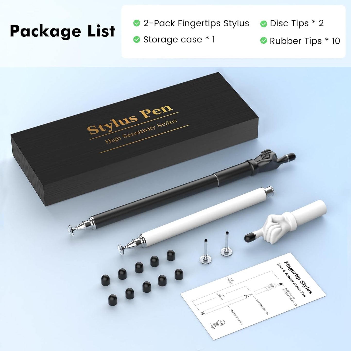 Stylus Pen for Touchscreen, MEKO 2-in-1 High Sensitivity Fingertip Stylus Pens for iPhone iPad Android Tablets Smartphone, Switch,All Universal Touch Screens (2 Pack Black/White)
