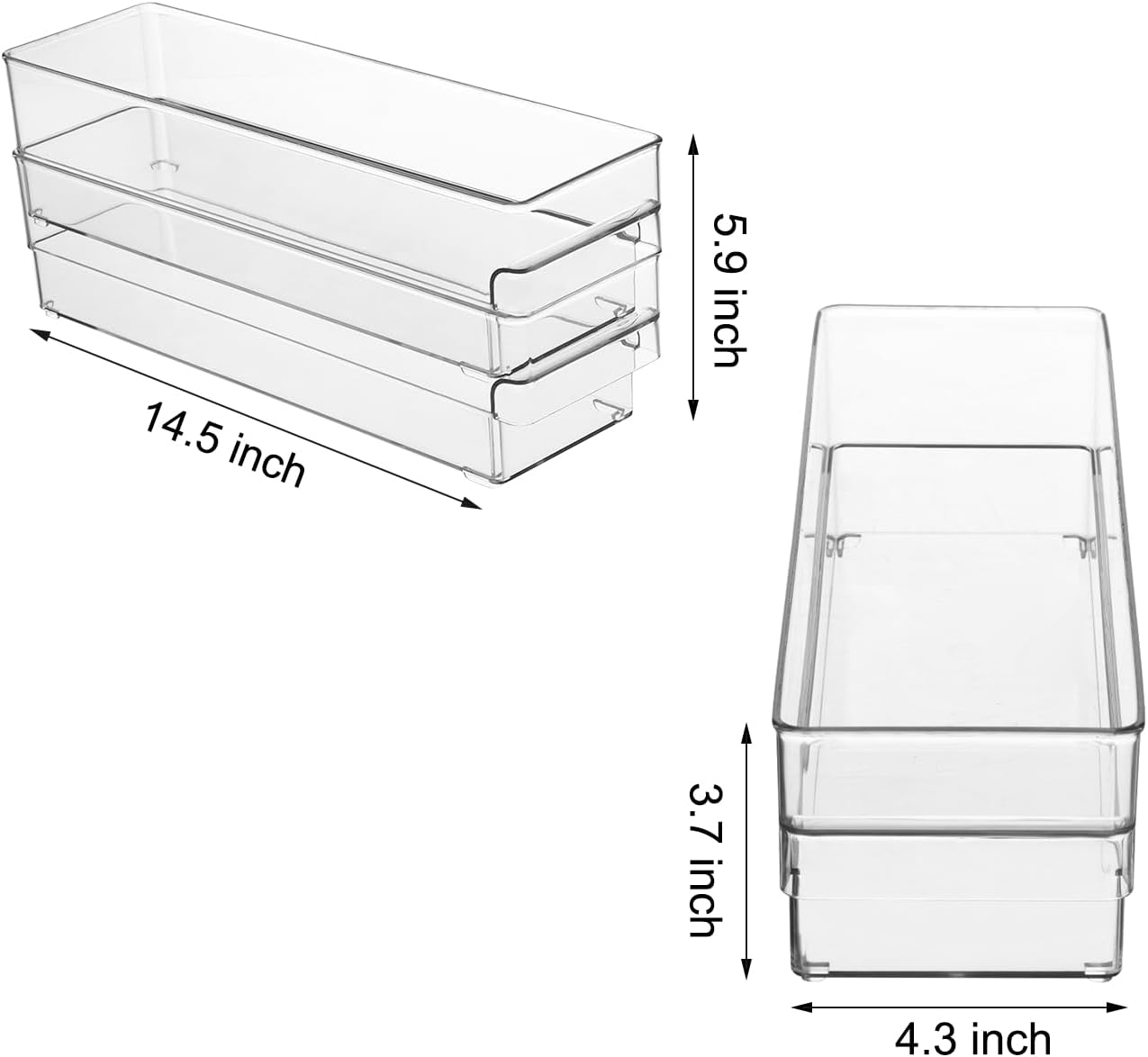 Plastic Storage Bins, 2 Pack Stackable Fridge Organizer Bins, Freezer Storage Bins, Clear Refrigerator Organizer Bins, Multipurpose Kitchen Pantry Organizers and Storage (S)