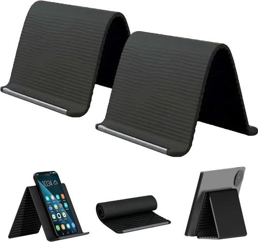 2PCS Portable Foldable Silicone Aluminum Phone Holder, Flexible Silicone Aluminum Phone Holder, Portable Foldable Silicones Phone Holder for Phone, Tablets & Small Devices (Black)