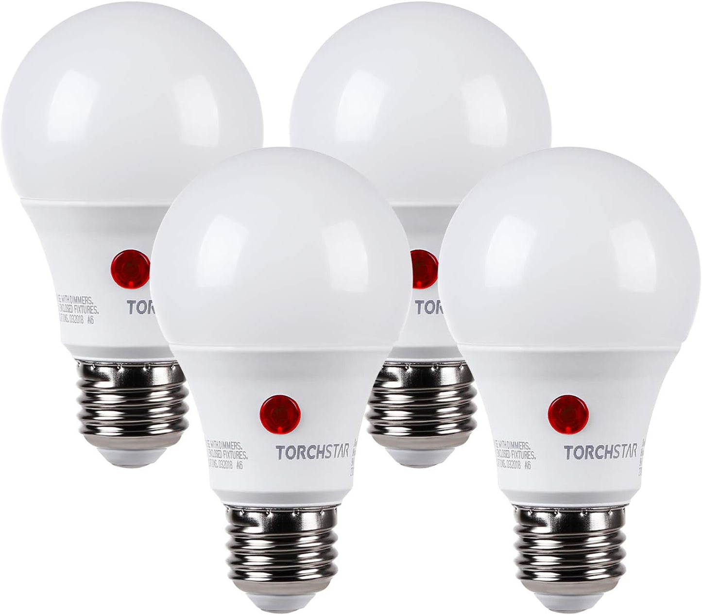 TORCHSTAR Dusk to Dawn Light Bulbs Outdoor, Sensor A19 LED Light Bulb, Auto on/Off Photocell Automatic for Outdoor Lighting, UL FCC DOE, 5000K, Pack of 4