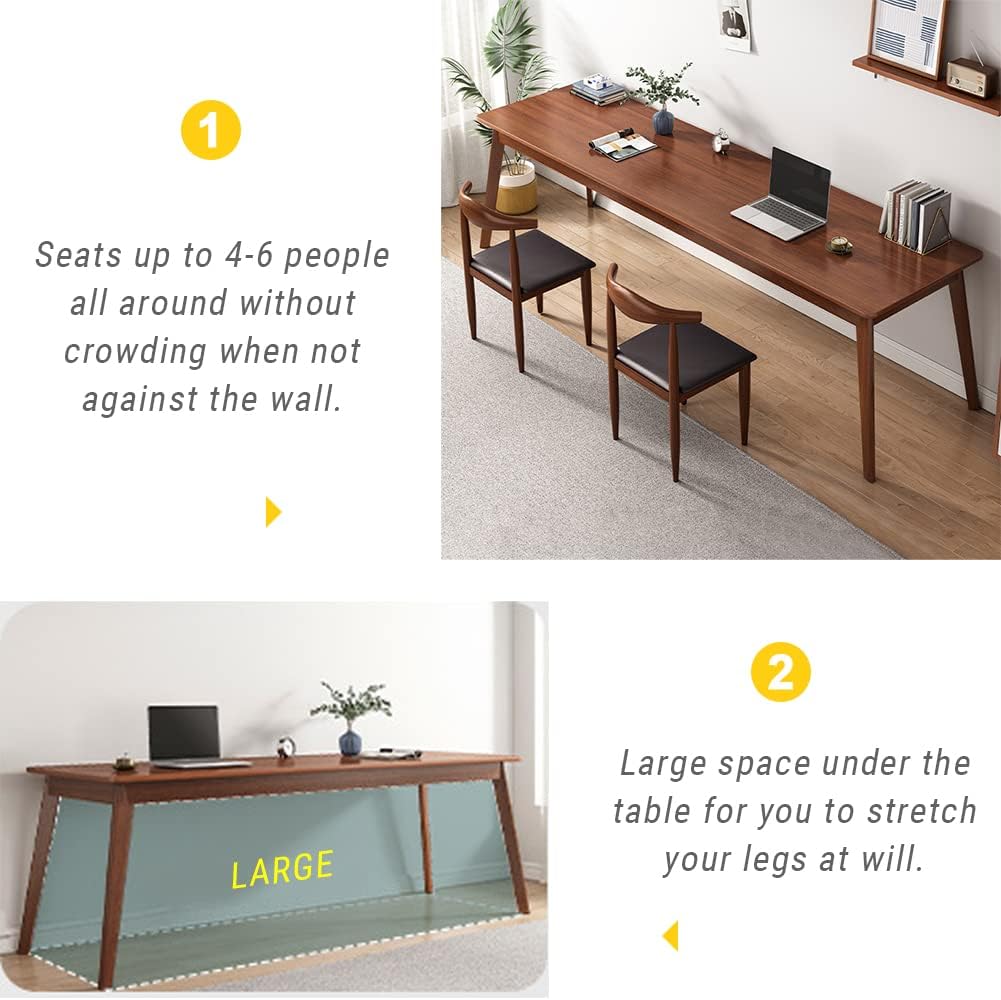 NELYE Mid-Century Long Desk Table - 63" Simple Modern Extra Long 2-Person Wood Computer Workstation for Home Office Work in Walnut, 63" W x 20" D