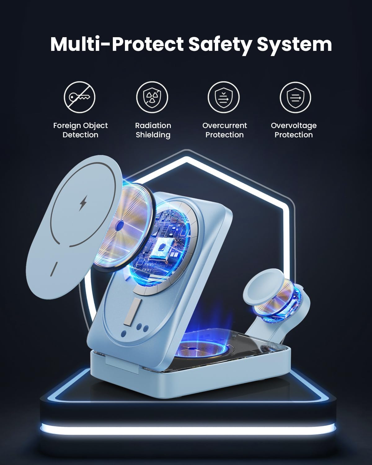 3 in 1 Wireless Charger Charging Station for iPhone,Travel Foldable Magnetic 15W Fast Wireless Charger Stand for Mag-Safe with 30W USB C Adapter for iPhone 17/16/15/14/13/12,Apple Watch,AirPods