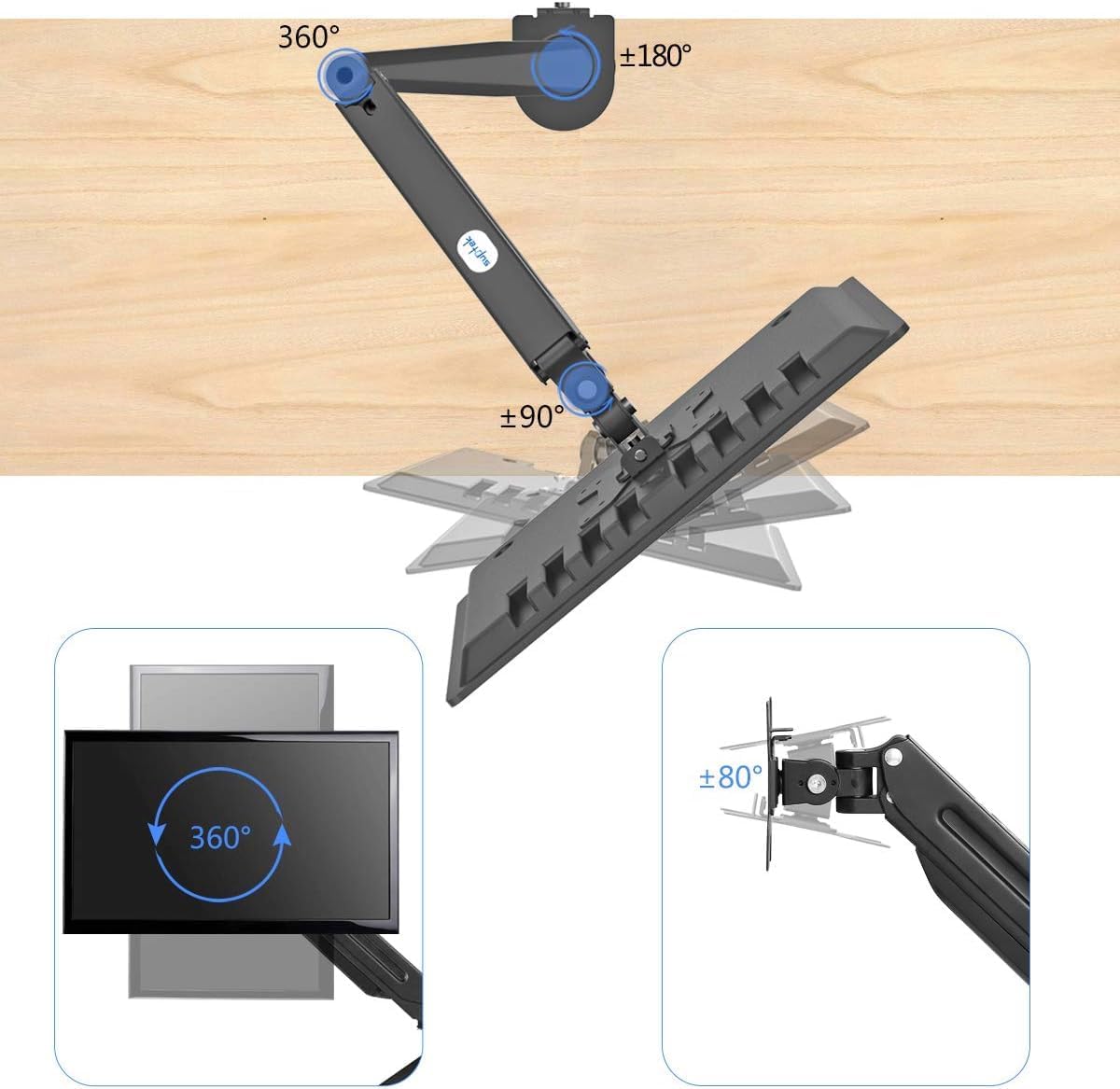 Suptek Monitor Mount Gas Spring Monitor Arm Desk Mount Fully Adjustable Fits 17 20 22 23 24 26 27 32 35 inch Monitors Weight Capacity up to 24.25 lbs