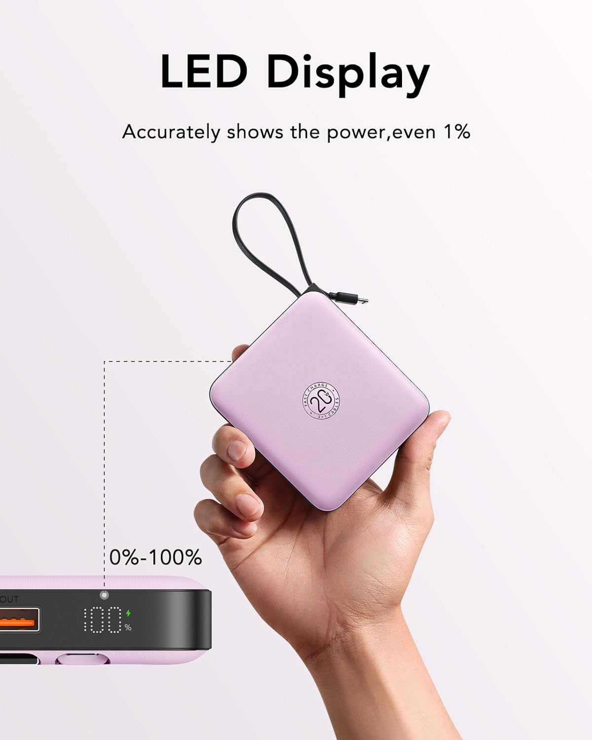 VRURC Portable Charger 10000mAh Battery Pack, Cell Phone Power Bank-Purple | with Built-in 4 Cables,22.5W Fast Charging,Slim,Travel Essentials,for iPhone 17/16/15 Series, Samsung Android Series