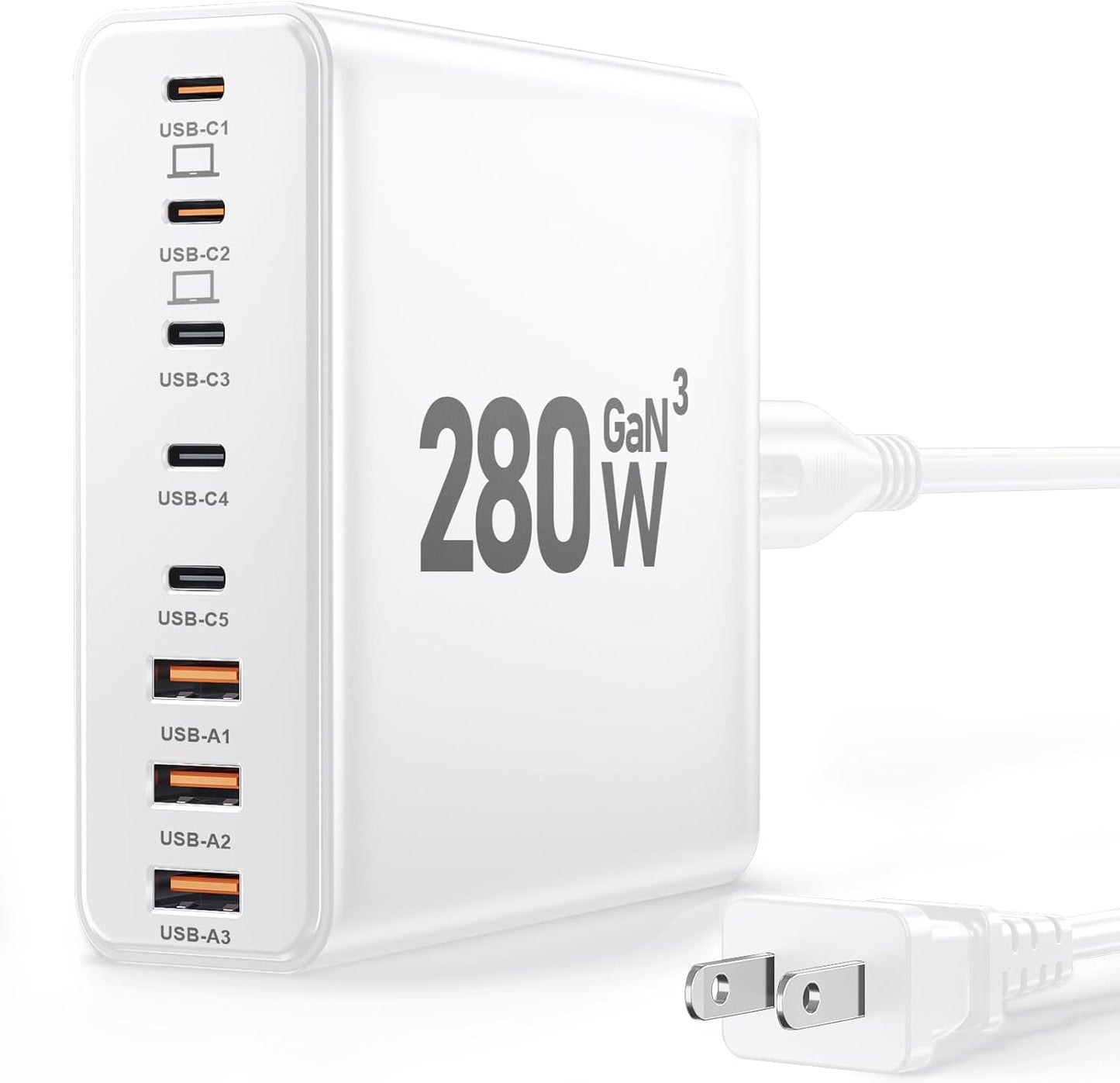 380W USB C Charger Block,with 4 USB Cables 8-Port USB C Charging Station Dual 100W Laptop Charger Fast Charger Type C Charging Block for MacBook Pro, Dell XPS, iPhone, iPad, Tablet (Bright Black)