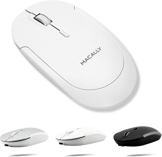 Macally Wireless Bluetooth Mouse for Mac, MacBook Pro/Air, iPad, and PC - Quiet Click and Comfortable Compatible Apple Mouse Wireless - Rechargeable - White