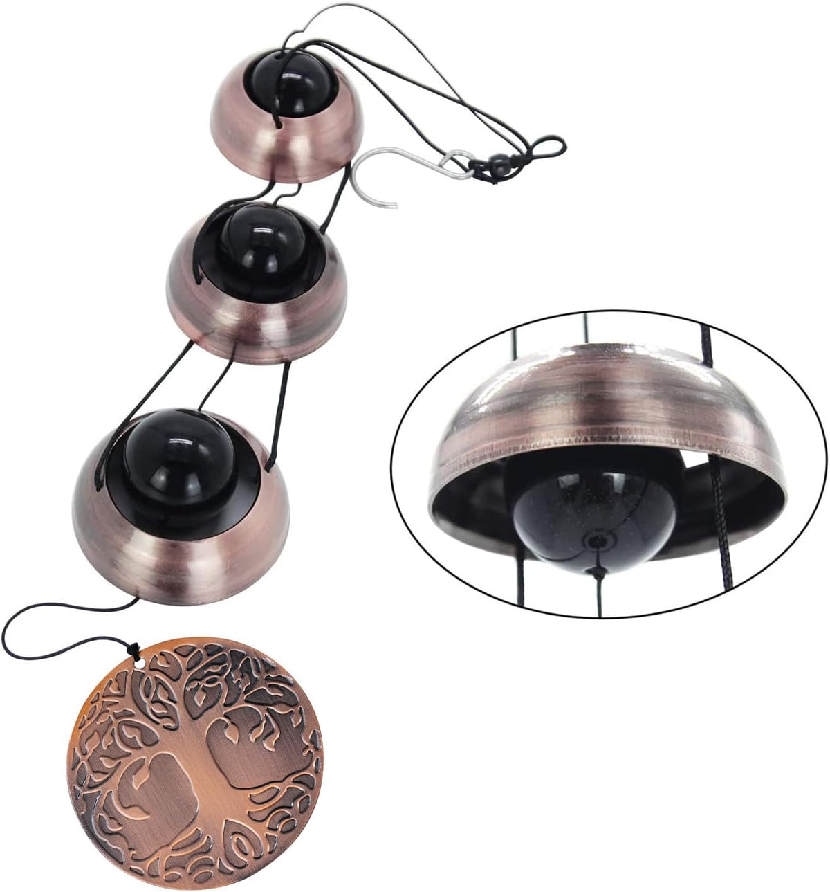 Tree of Life Bell Wind Chimes for Outside, Red Copper Temple