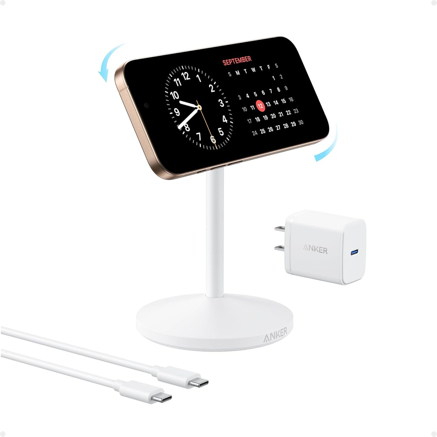 Anker MagGo iPhone 17 MagSafe Charger Compatible Stand, 15W Fast Magnetic Wireless Charging Station, Qi2 Certified 360° Wireless Charger, Magnetic Stand for iPhone 17/16/15/14/13 Series (No Adapter)