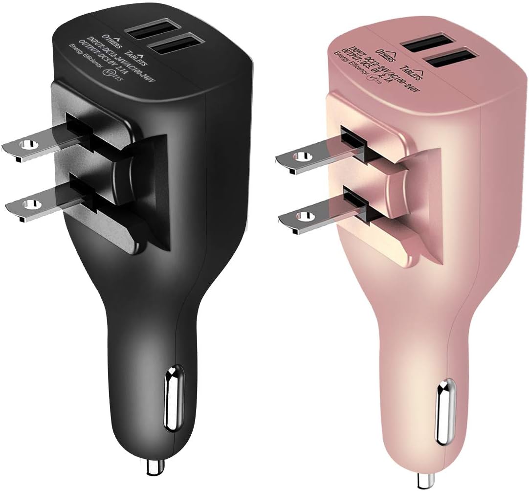 NDLBS Car Charger,Dual USB Wall Charger and Car Charger with Travel Adapter Foldable Plug Home for iPhone X Xs MAX 6 7 8 Plus, iPad mini Air Pro, S10 9 8 7 Plus, LG Google one Plus 6 Phone