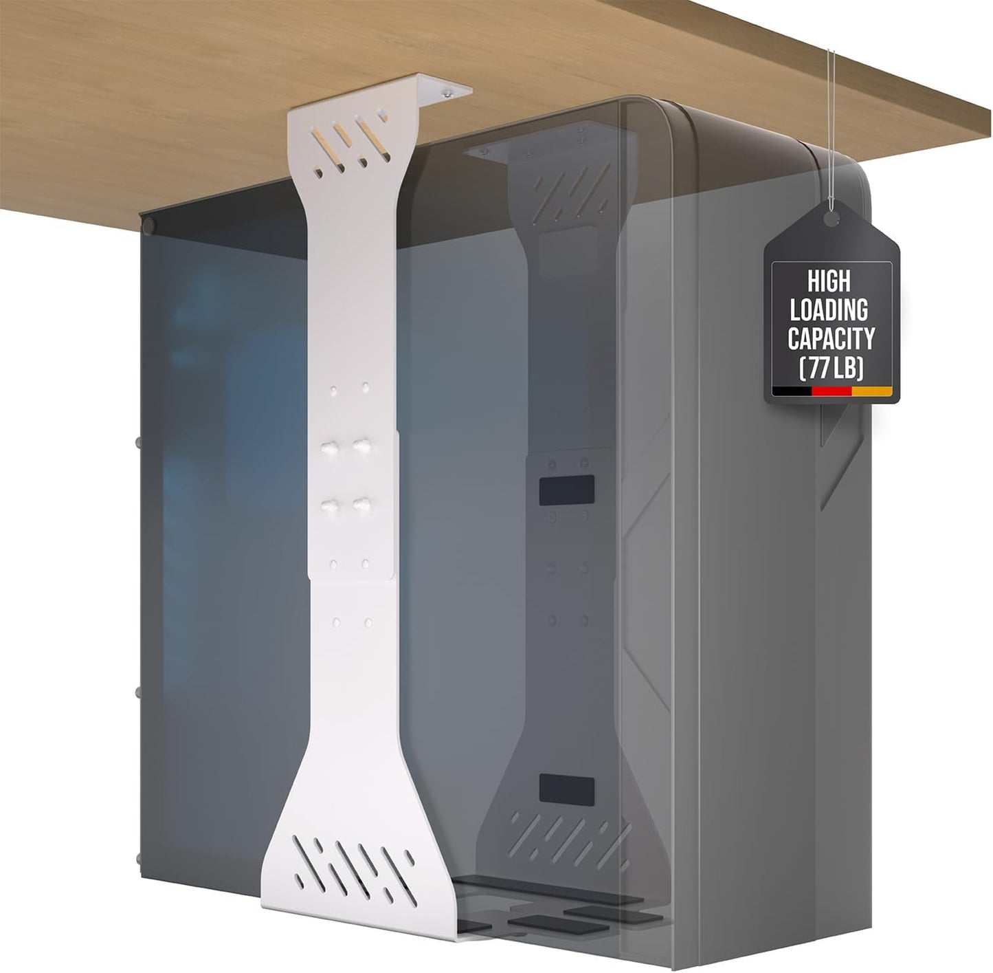 Heavy Duty Under Desk PC Holder – Up to 77 lbs Load Capacity - Adjustable Computer Tower Holder - Under Desk Computer Mount (White)