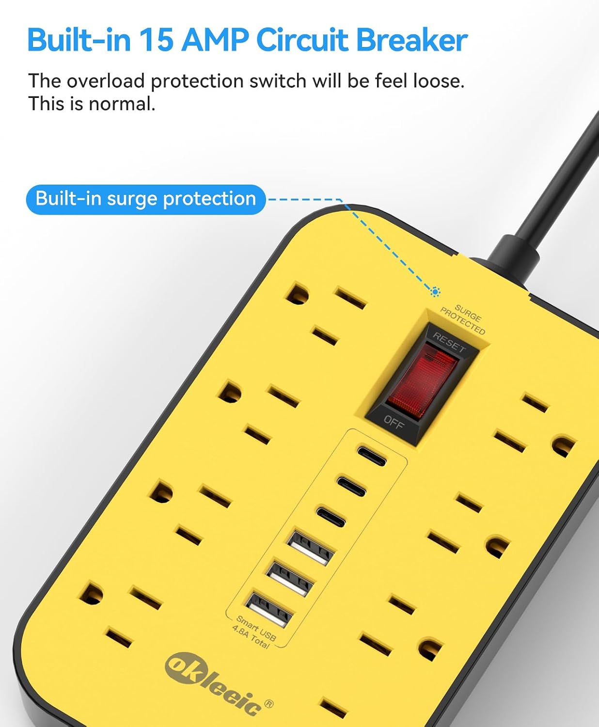 Heavy Duty Power Strip with Surge Protector, 6 USB Ports(3 USB-C), 14 Gauge Extension Cord 6 FT, Industrial High Wattage for Workbench, Workshop, Kitchen, Garage Must Have