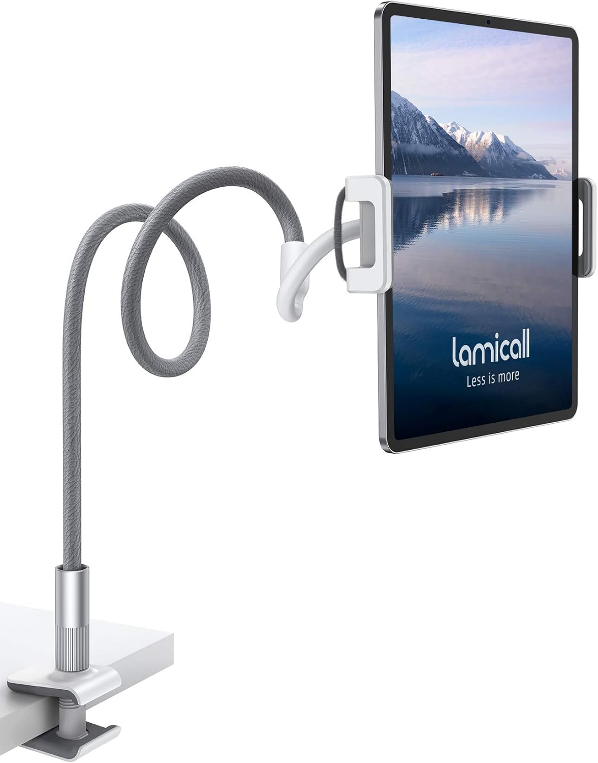 Lamicall Gooseneck Tablet Holder, Tablet Stand : Flexible Arm Clip Tablet Mount Gifts, Compatible with iPad mini Pro Air, Kindle, Switch, Galaxy Tabs, More 4.7-10.5" Devices - Gray