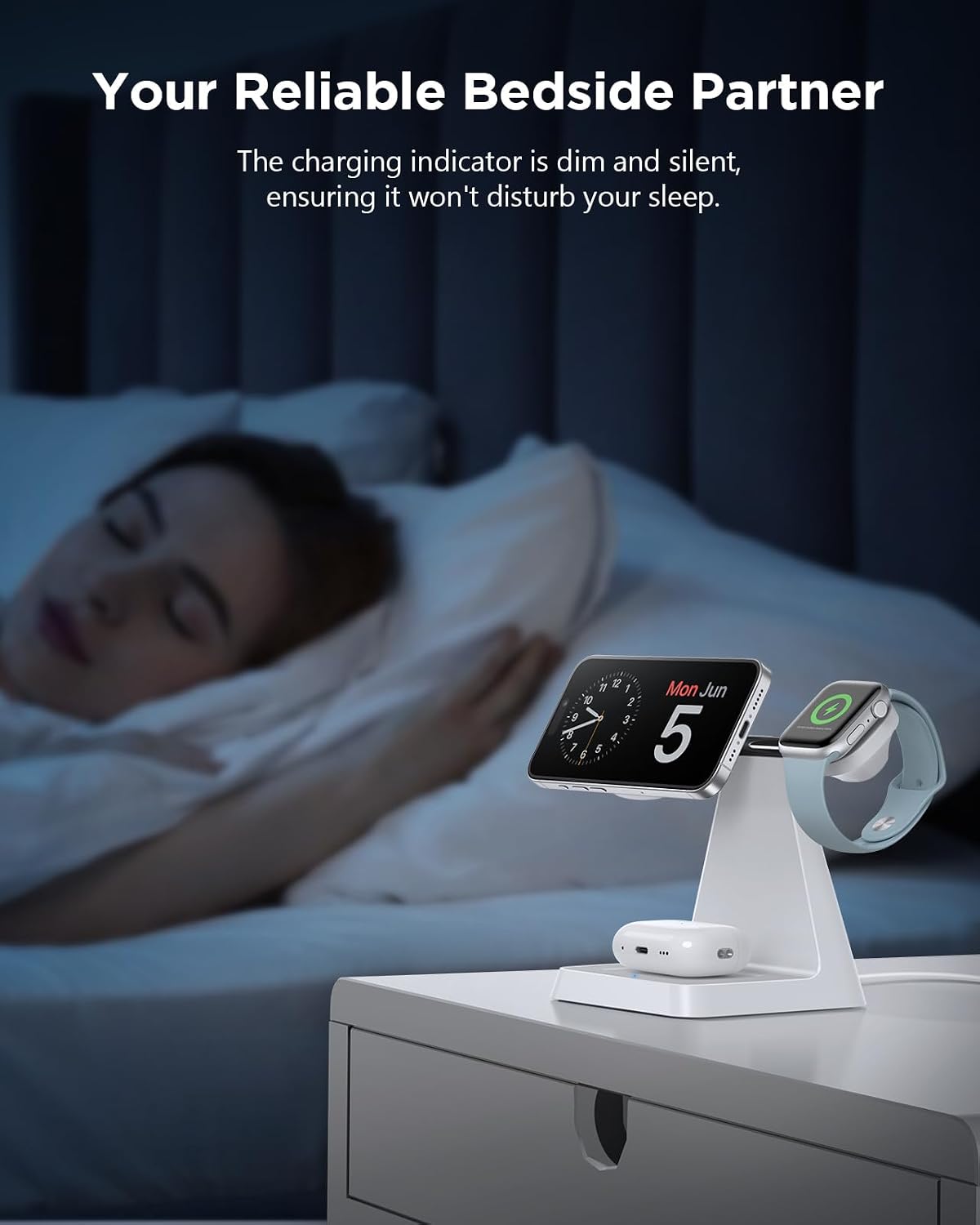 Magnetic Wireless Charger for iPhone - 3-in-1 Fast Charging Station Compatible with MagSafe Charger iPhone 16-12 Series Apple Watch AirPods for Nightstand Desktop Bedside (White)