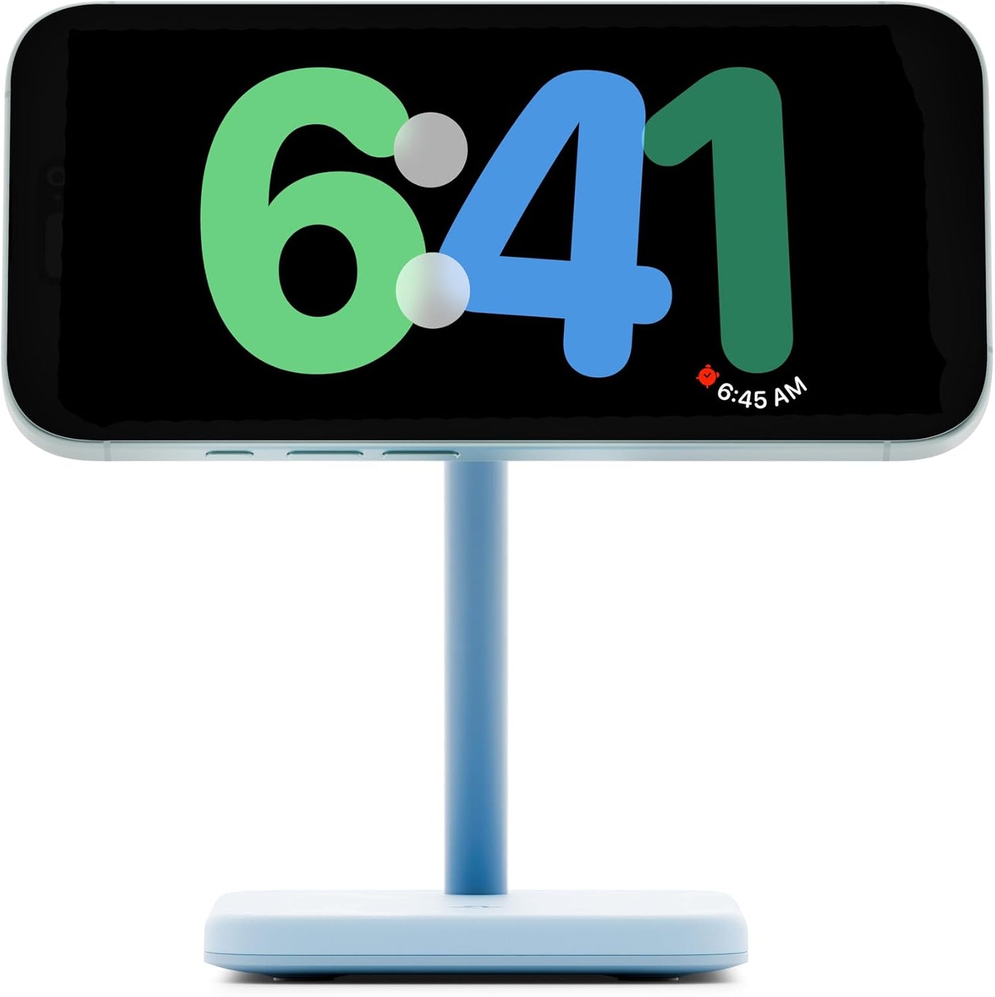 Twelve South HiRise 2 Deluxe 2-in-1 Wireless Charging Station, Glacial Blue | The Qi2 magnetic arm delivers 15W to your iPhone while the 5W base tops up AirPods Pro; tilts 70 degrees for StandBy mode.