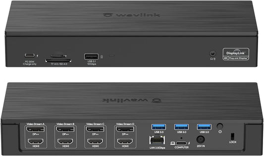 WAVLINK DisplayLink Laptop Docking Station Quad Monitor 4K@60Hz for MacBook