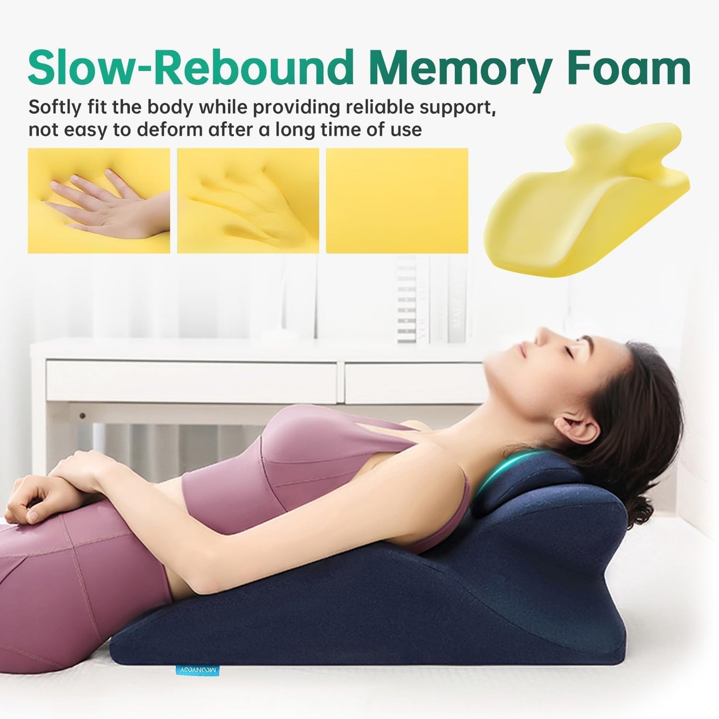 MOONYOOY Memory Foam Ergonomic Wedge Pillow for Sleeping, Acid Reflux & GERD Relief - Elevation Bed Support Pillow for Back Pain, Post Surgery Recovery, Reading with Removable Washable Cover