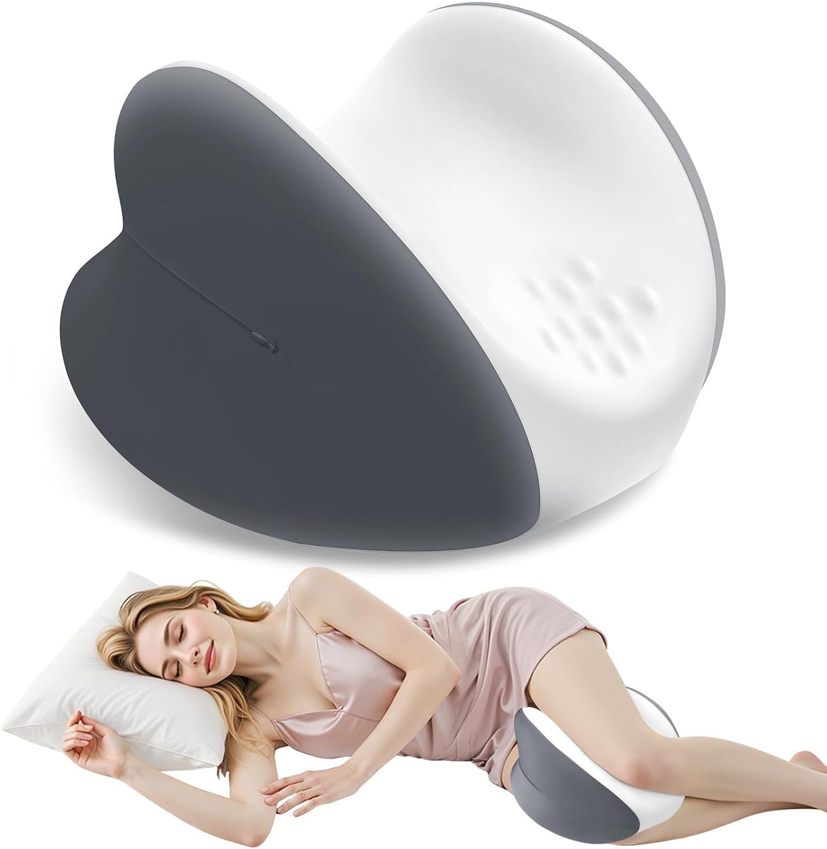 Knee Pillow for Side Sleepers, Leg Pillow with Cooling Cover, Memory Foam Body Pillow for Side Sleeping, Heart-Shape Cushion for Hip, Back & Sciatica Pain Relief, Grey