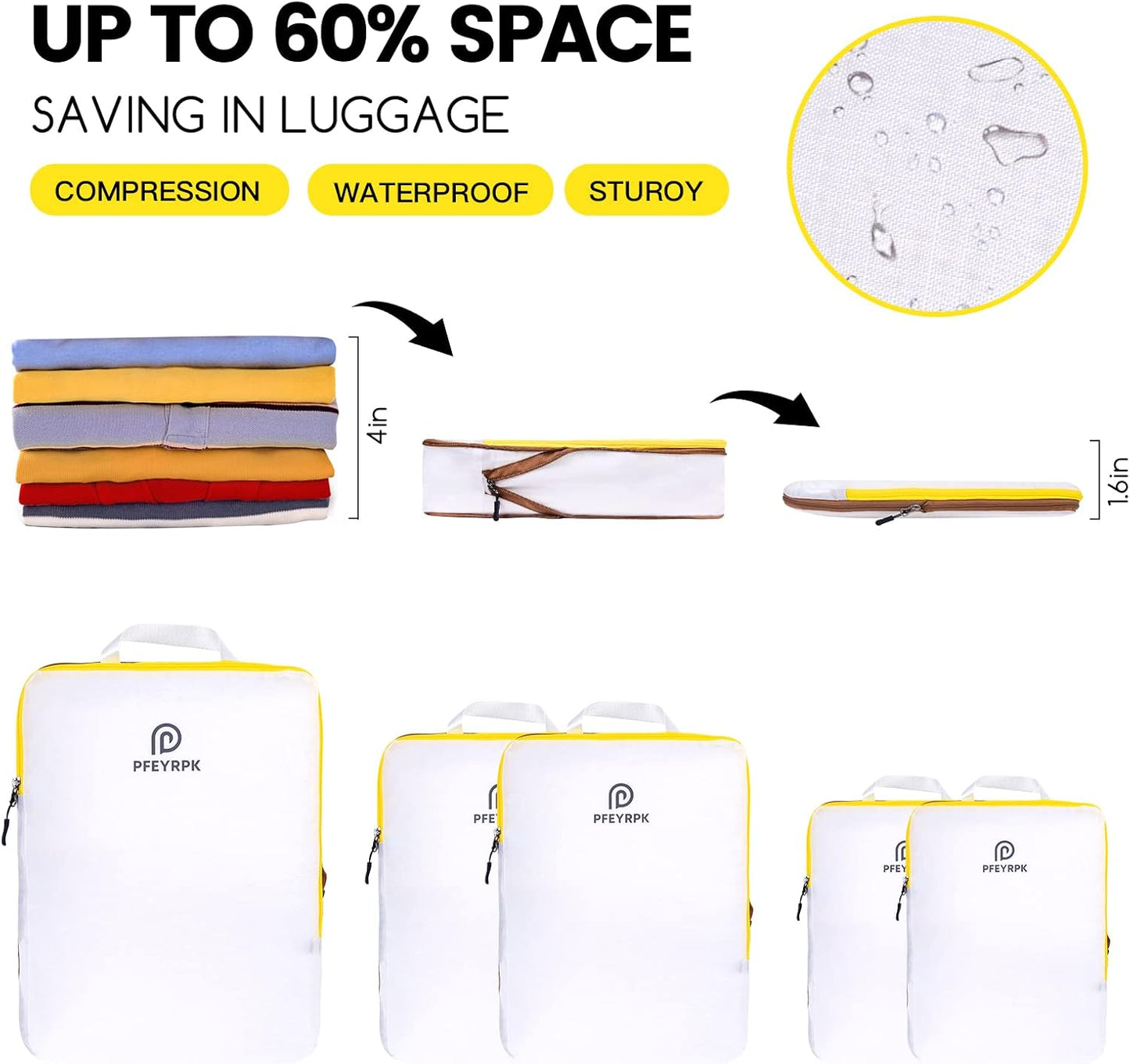 PFEYRPK Lightweight Compression Packing Cubes for Suitcases, Compressible Expandable Travel Packing Organizer with Clear Toiletries and Backpack Bag, Travel Essentials for Carry on Luggage 7 Set
