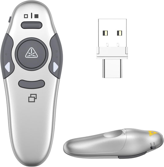 QUI Presentation Clicker Wireless Presenter Remote, Silver, A-C
